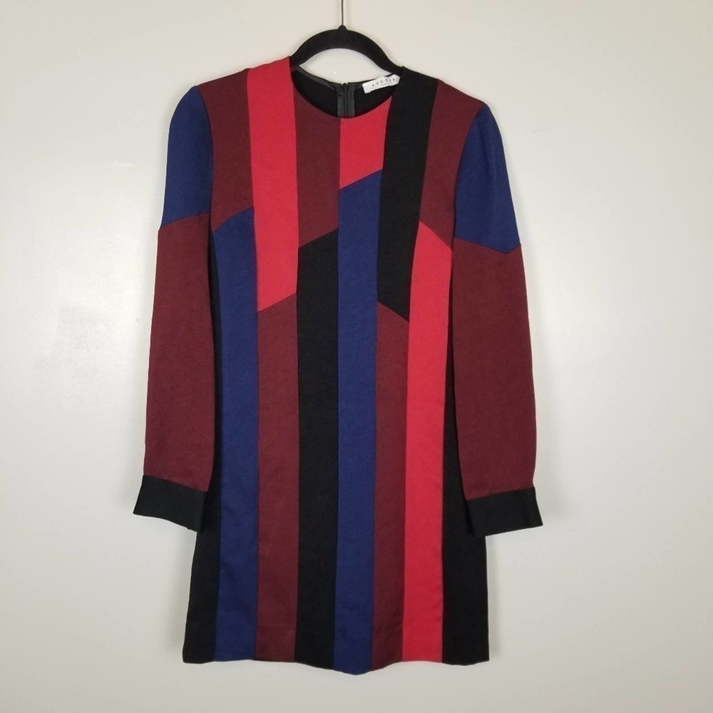 Sandro Paris Roberte Color Block Crepe De Chine Mini Dress, Size S